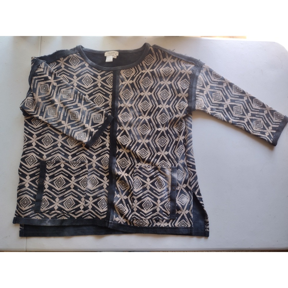 Tru‎ Luxe Jeans Womens M Gray Geometric Diamond Print Cotton French Terry Top
